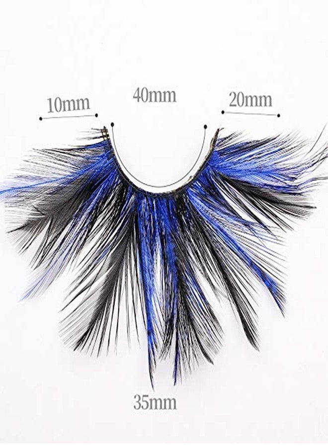 Dorisue Halloween eyelashes Double Lip Black with Blue Big Extra Long Feather eyelashes Long and Thick Exaggerated False Eyelashes Extension for Women Girls Cosplay Fancy Ball Halloween (Blue) - Image 3
